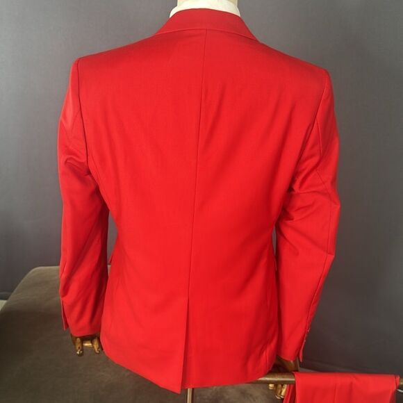 Men’s Red Slim Fit 2 Piece Prom Party Formal Suit Size 36 Jacket 32 Pants NEW - Picture 5 of 15